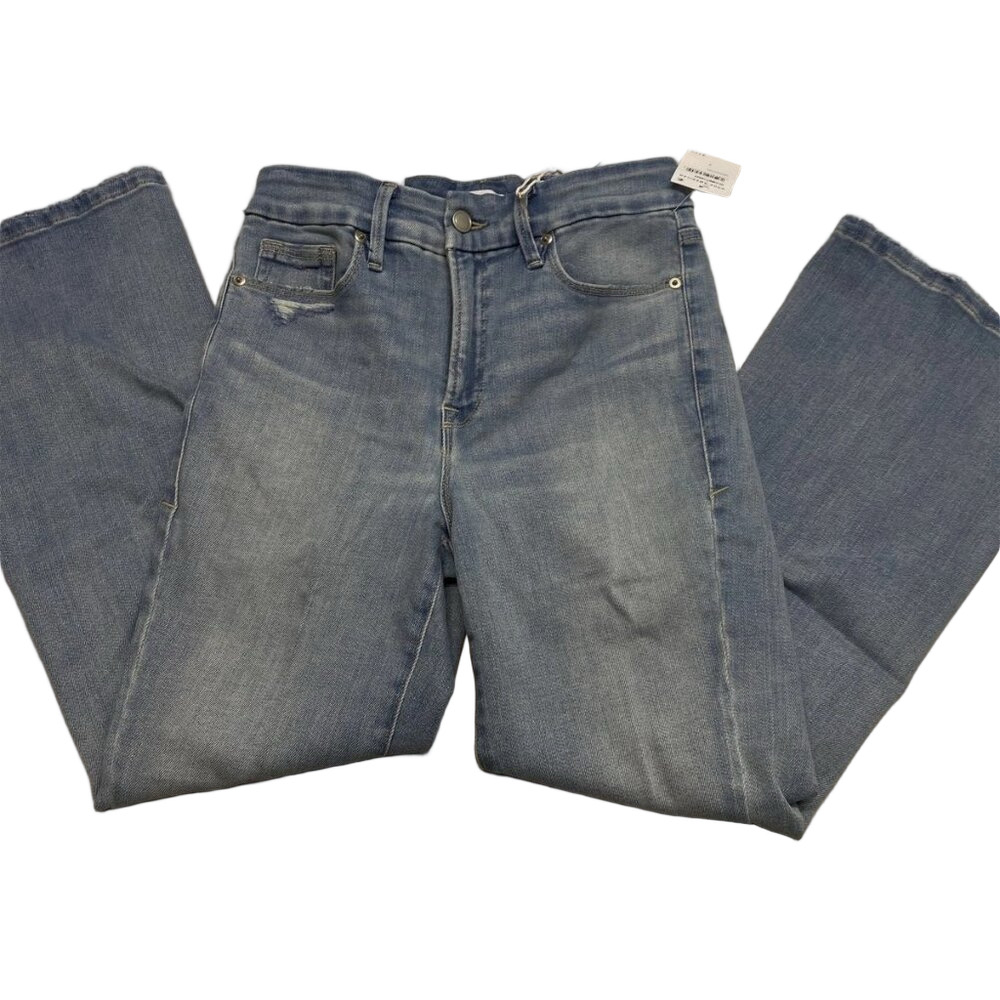 NEW GOOD AMERICAN Soft Tech Good Legs Crop Mini Boot Jeans – Light Blue – 10
